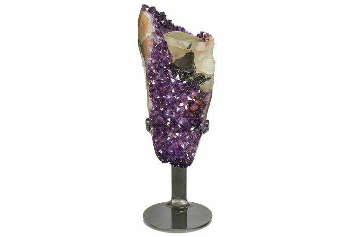 Amethyst Geode With Calcite On Metal Stand - Uruguay #152280